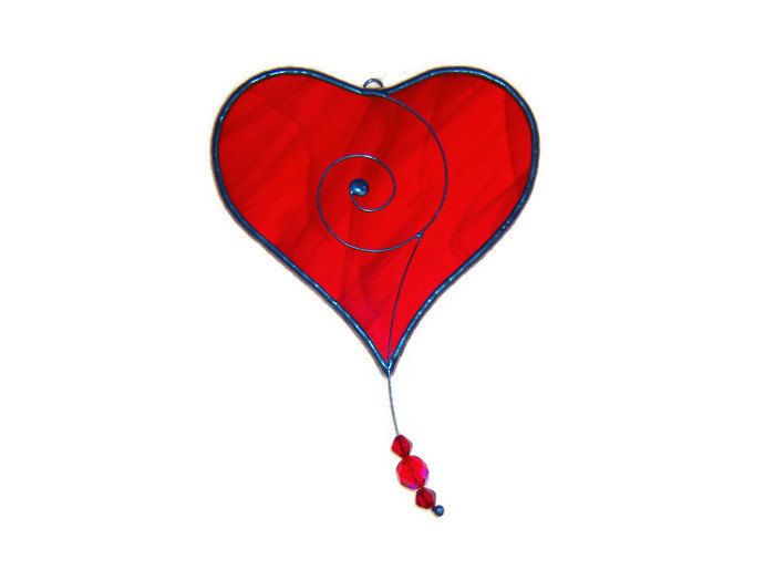 Sun Catcher Valentine's Day Red Love Heart to Hang in Window, Gift for Wife Fiancee or Girlfriend