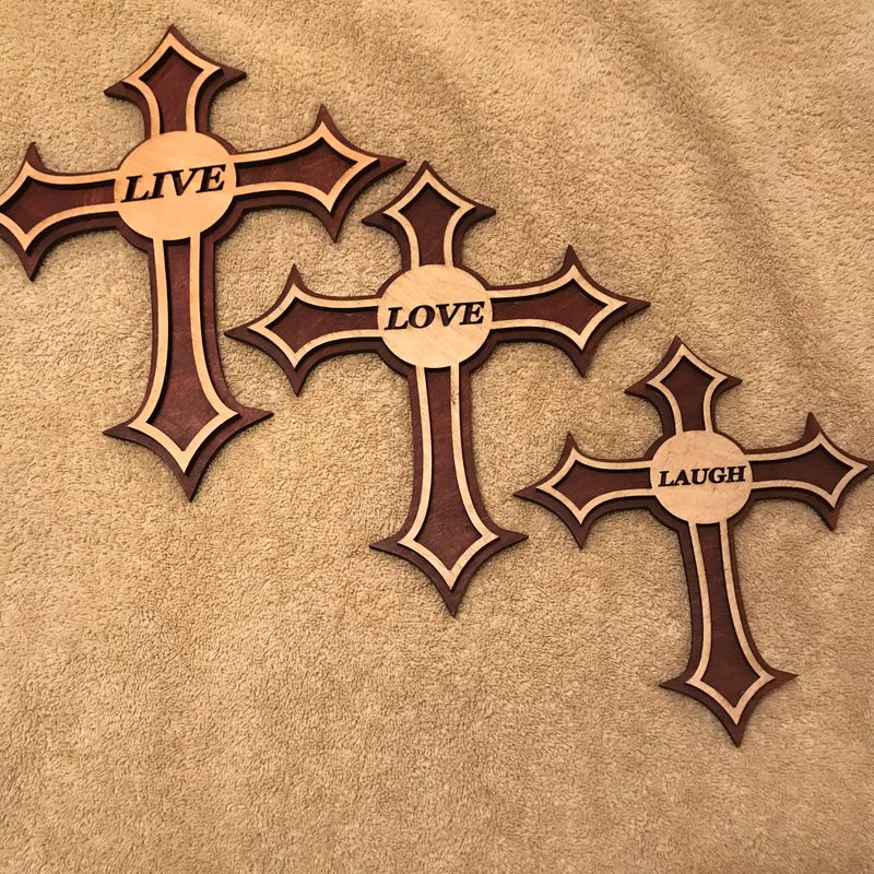 3 crosses two toned with love, live, laugh