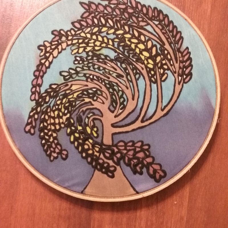 Tree of Seasons 6-inch Silk Painting with Black Outline