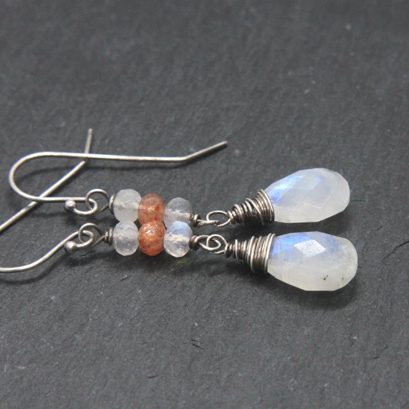 Moonstone Earrings Oxidized Silver June Birthstone  Jewelry