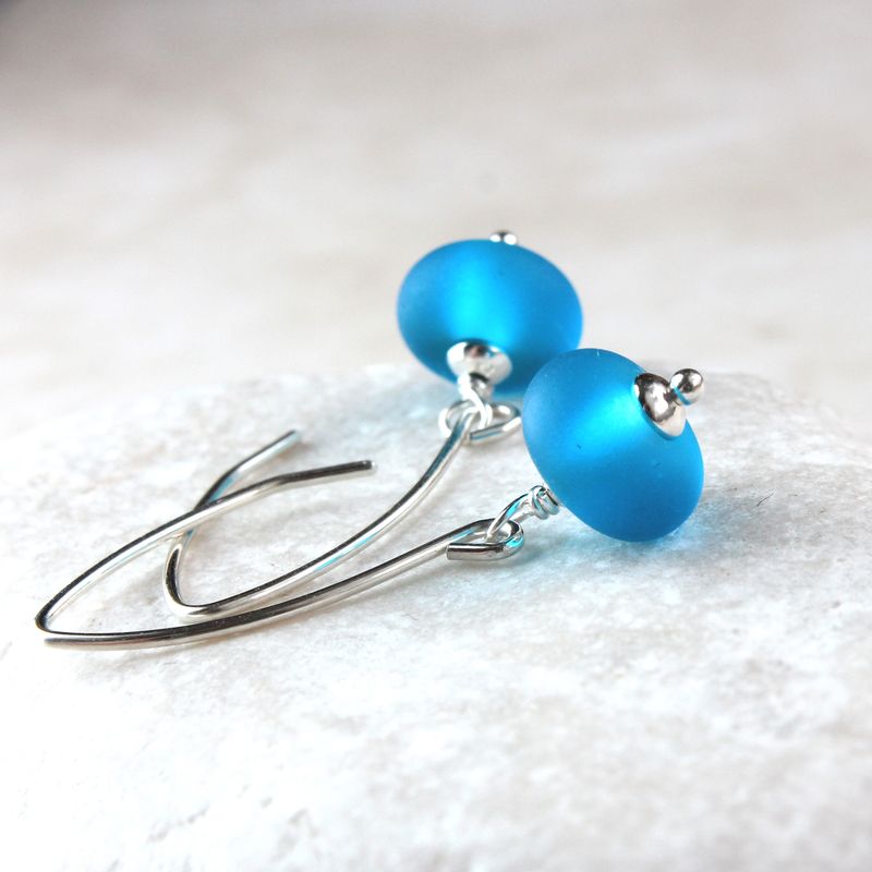 Blue Glass Earrings Sterling Silver Lampwork Earrings