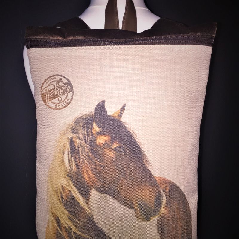 Pretty backpack for women with horse print, handmade mustang horse bag for stylish ladies