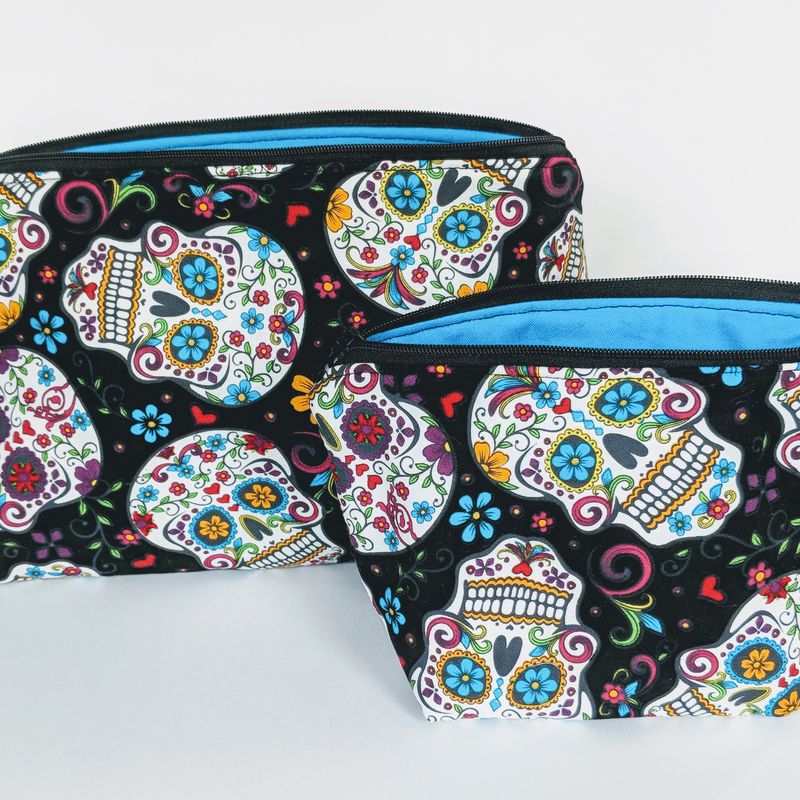 Matching Black Sugar Skull Travel Bag, Travel Cases, Cosmetic Bag, Zipper Bag, School Supply Bag, Organizer, Gift under 20