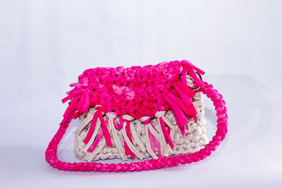 Boho Bag Free Shipping!!! /T-shirt Yarn Bag/Crochet Handmade Bag/Cotton Bag/Beige Pink TwoColor Bag/Summer Bag/Hobo Bag