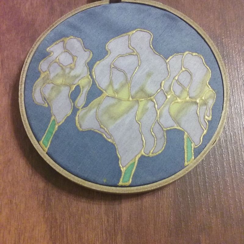 Iris Garden Painting on Silk measuring 4-inches