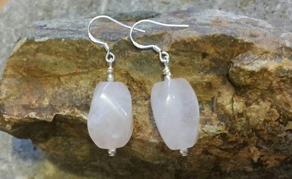 Semi Precious, Rose Quartz, Handmade Dangle Earrings, Quartz Earrings, Sterling Silver Earrings, Pink Earrings, Boho, Natural Jewelry