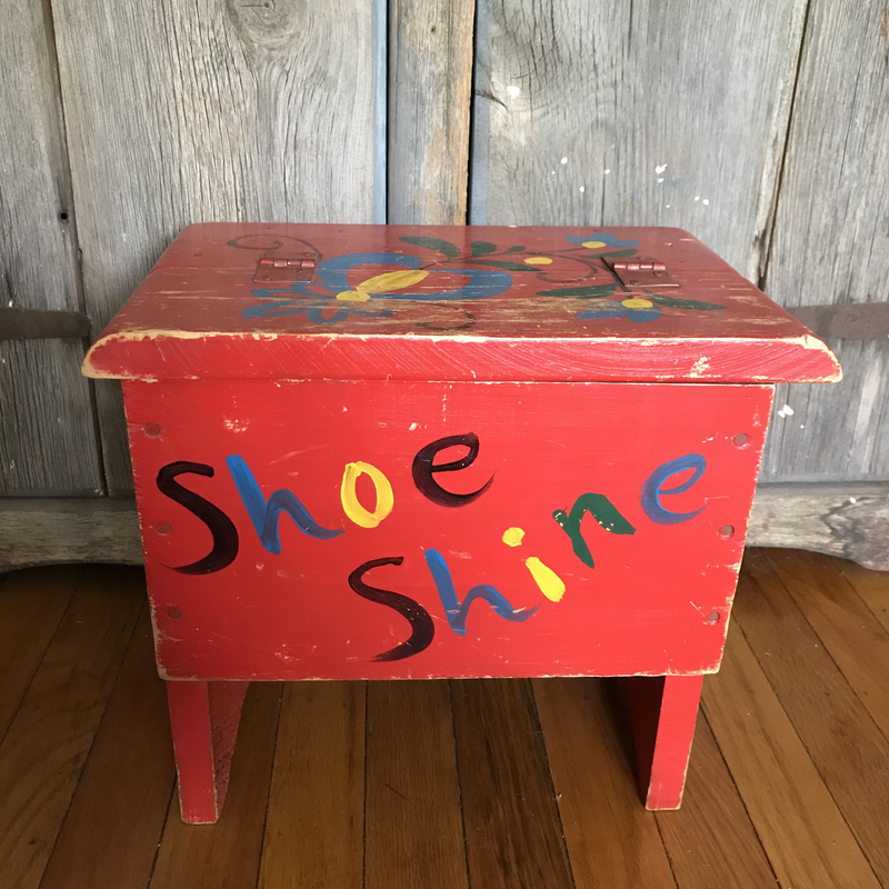 Vintage Red Shoe Shine Box, vintage storage, red crate