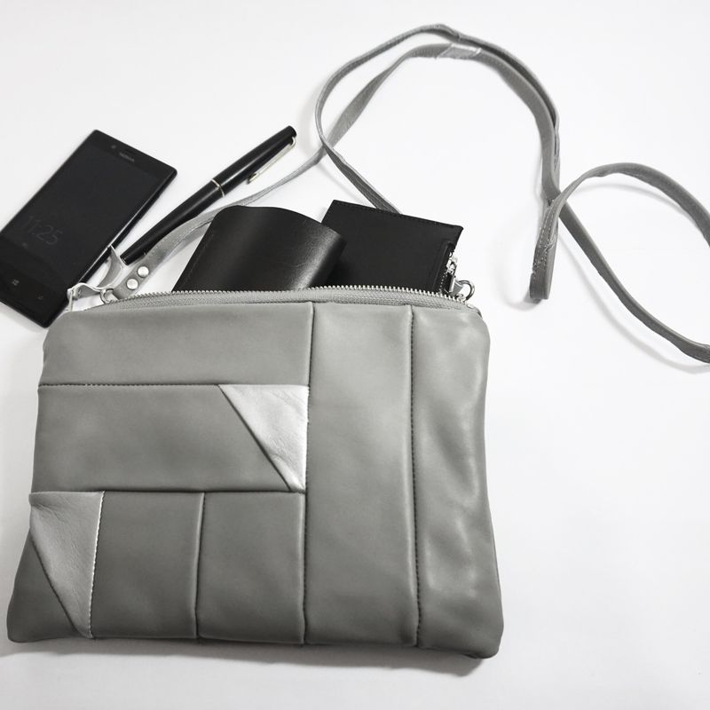 Grey Leather Bag, Geometric Bag, Cross Body Bag, Two Toned Bag, Silver Bag, Small Handbag