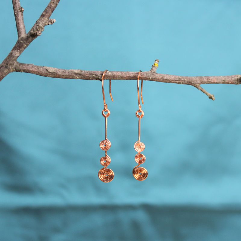 Copper wire, spiral earrings, dangle, fishhook