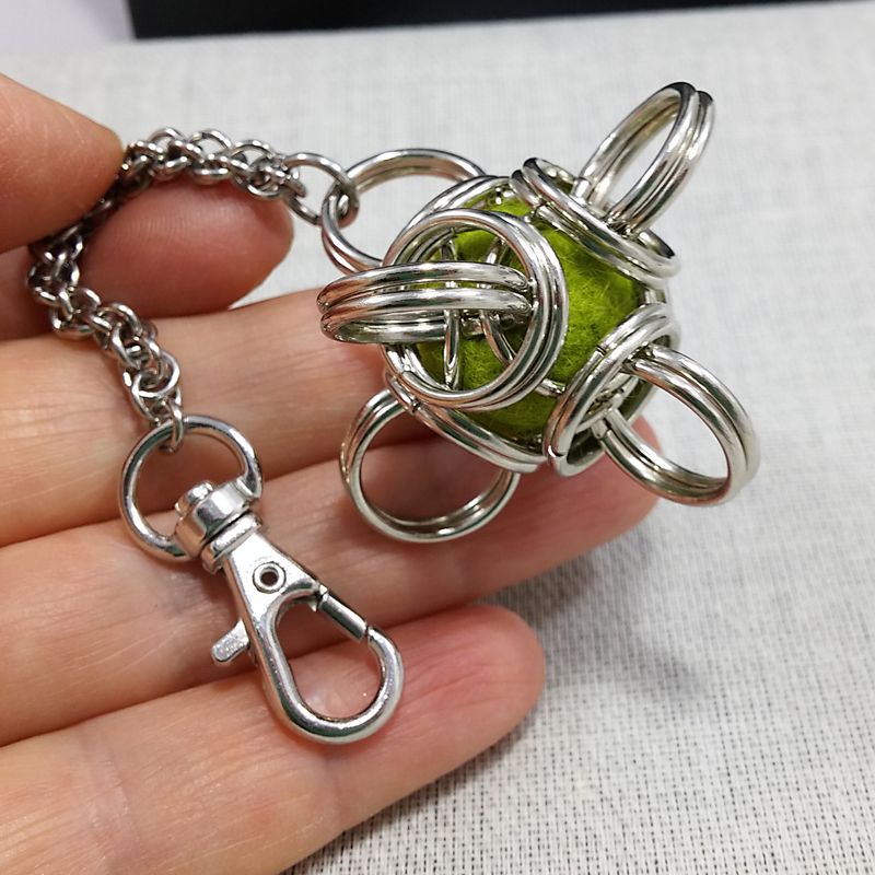 Chainmaille Captured Felted Bead in Tetra Orb Key Chain on HANDMADE chain