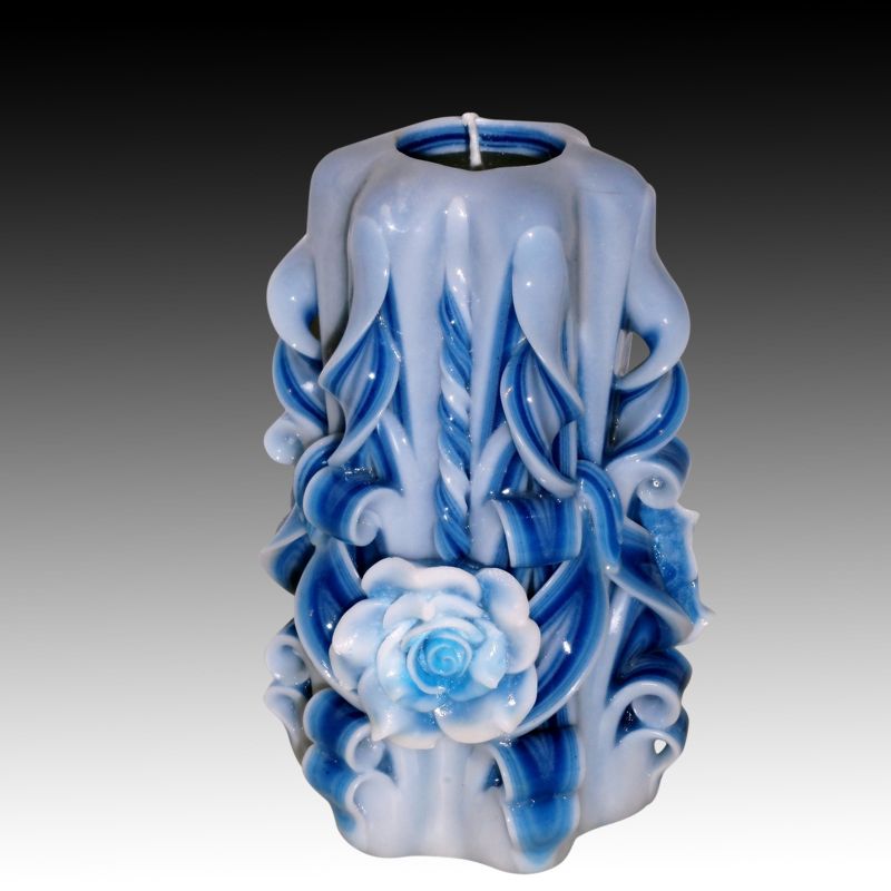 Rose candle - Anniversary gifts - Handmade gift candle - Hand Carved candles -Unusual gifts - Wedding - Blue rose candle - 5 inch/ 12cm