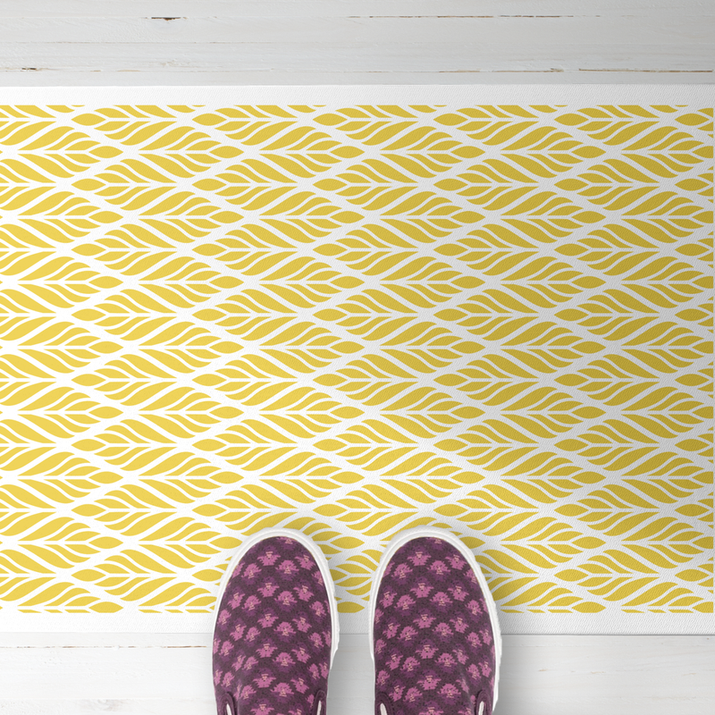 Yellow Leafs, PVC Carpet, Home Decor, Area Rug, Floor Rug, Linoleum Rug, Kitchen Rug, Colorful Rugs, New Home Gift, Home Design, Vinyl Rug