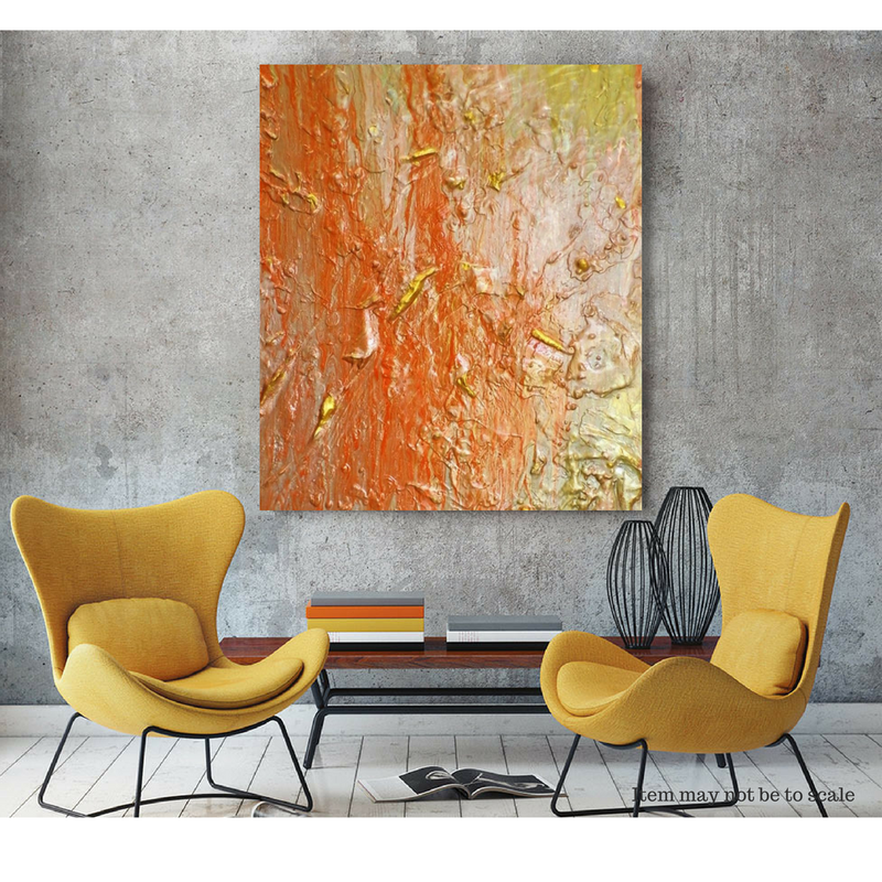 Large Orange Acrylic Wall Art On 30 x 40 inch Canvas, Original Textured Abstract Gold Painting, Modern Multi Color Acrylic Pour Art