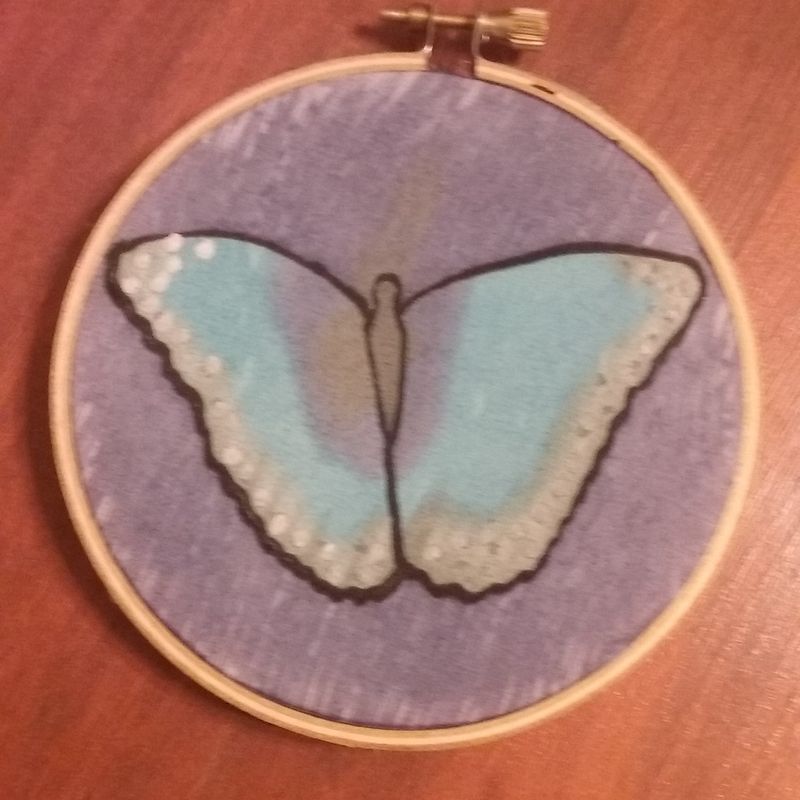 Blue Monarch Butterfly Painted on Silk measuring 4-inches