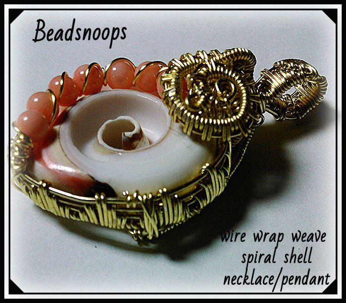 Wire wrap weave, spiral shell necklace-pendant