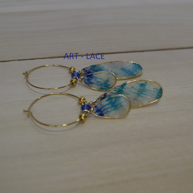 Oval Hoop Earrings for women long drop earrings wire resin hoop blue white Party earrings Gypsy Boho Graduation Gift for her