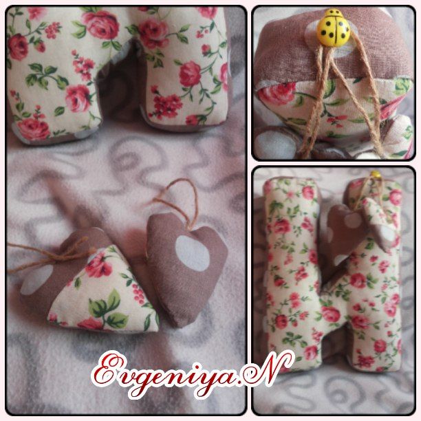 Personalized textile letters decorated with hearts