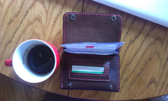 Handmade leather tobacco bag with slot for rolling paper