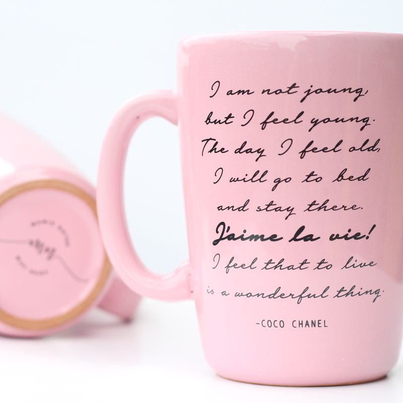 Pink Coco Chanel Quote Mug. 10 oz Ceramic Coffee Mug. inspirational Gift for Woman. Personalized Pottery Gift. Gift for Friend.