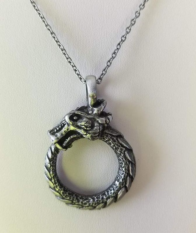 Silver Dragon Necklace/Dungeons and Dragons/Dragon Jewelry/Fairytale Dragon/Dragon Pendant/Fantasy Dragon Necklace/ Ouroboros Necklace