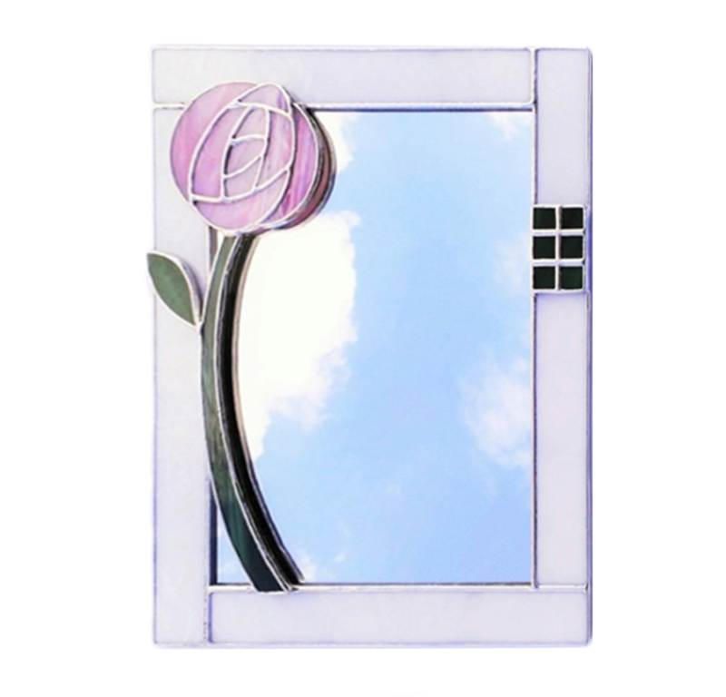 Scottish Mackintosh Rose Mirror, Art Nouveau Style, Stained Glass Wall Mirror 10x8" with Pink or Purple Glasgow Rose