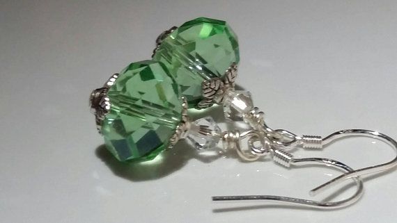 Peridot Green Glass Earrings, Green Earrings, Sterling Silver Earrings, Gifts for Her, Bridal,Handmade Dangle Earrings, Dangle Earrings