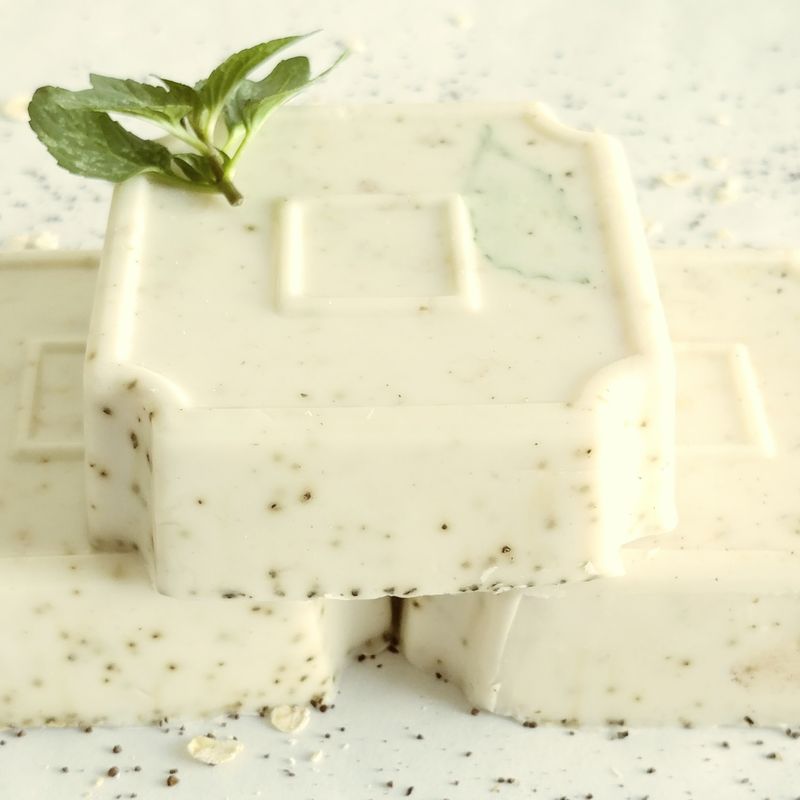 Coffee Oatmeal Vanilla Bean w/ Peppermint Garnish Soap