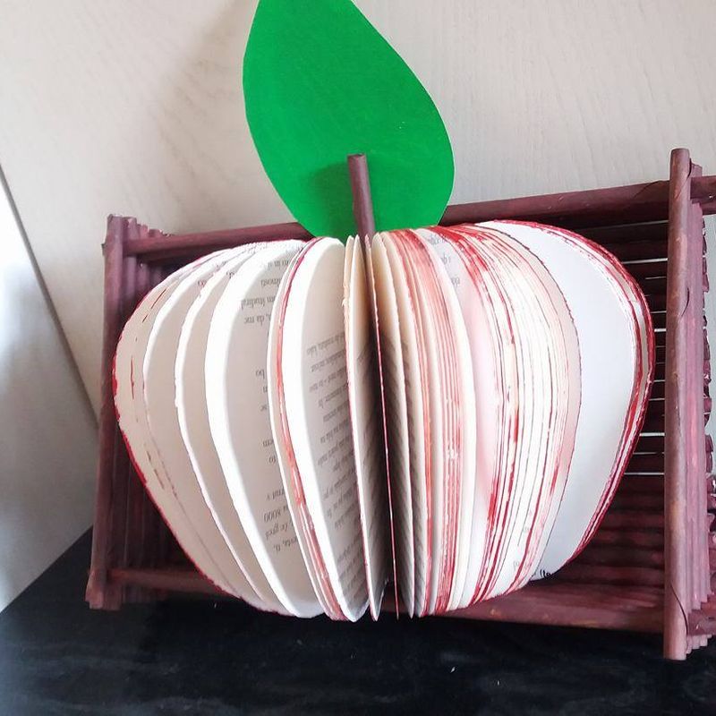 Book Art Apple - Paper Fruit - 3D Apple - 3D Sculpture - handmade from books hanging, 3d apple in basket
