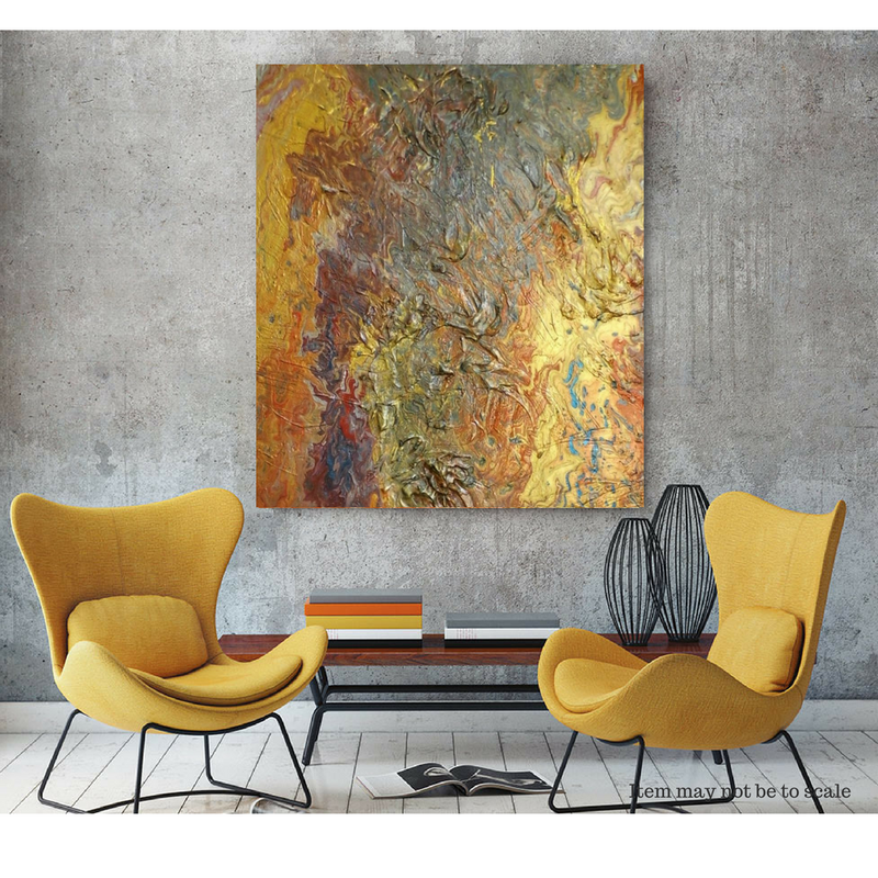 Large Gold Textured Abstract Art On 30 x 40 inch Canvas, Orange and Gold Acrylic Pour Wall Art, Modern Painting