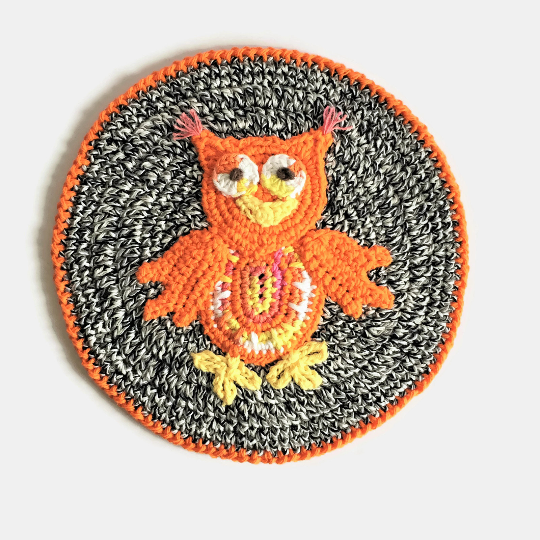 Crocheted Orange Owl Trivet