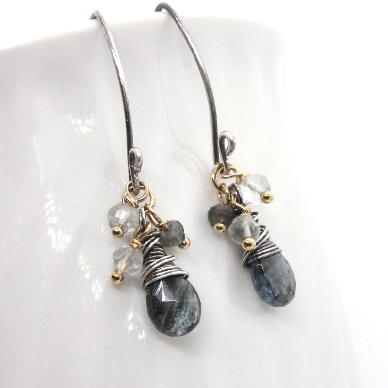 Moss Aquamarine Earrings Mixed Metal Jewelry March Birthstone Earrings