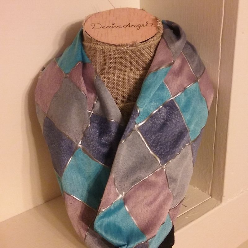 Cool Tones Diamond Silk Painted Circle Scarf