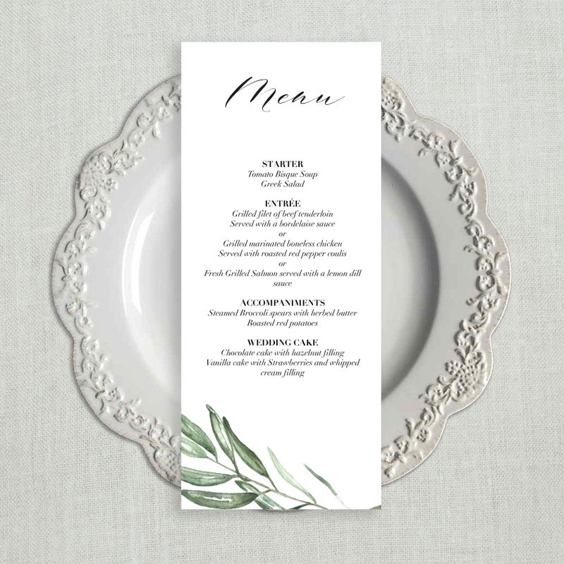 Greenery Wedding Menu Template, Wedding Menu Cards, Wedding Menu Sign, Wedding Menu Printable