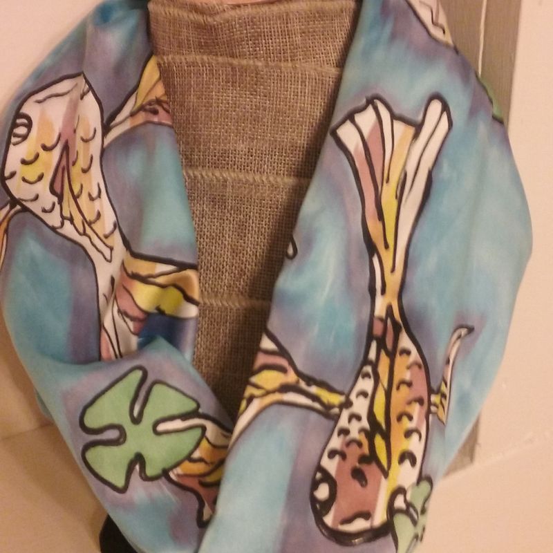 Koi Fish Silk Painted Circle Scarf