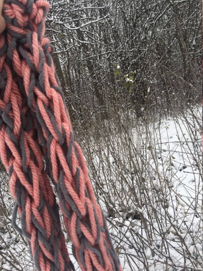 Warm, thick,colorful and fun coral/pink and gray infinity scarf