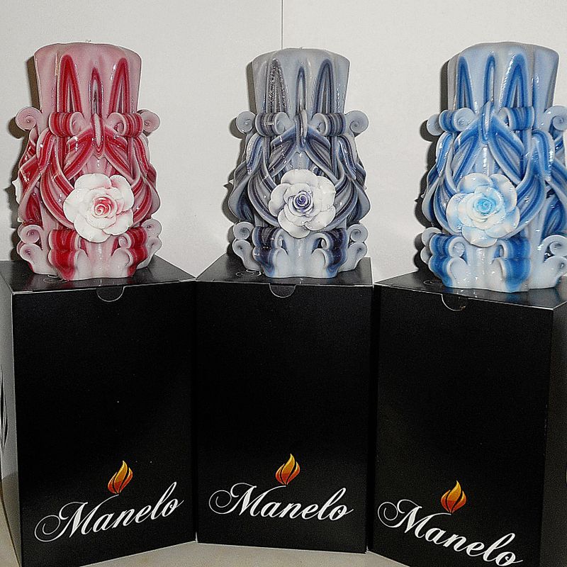 Set of 3 - Rose candle - Unique - Handmade gift candle - Hand Carved candles - 5 inch/ 12cm - red candle - violet candle - blue candle