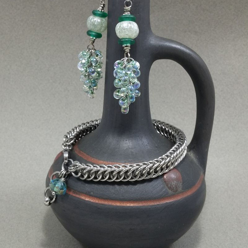 Japanese Magatama drops & Czech Glass Earrings Stainless Steel Earrings