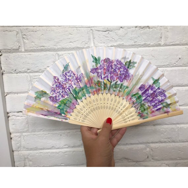 Hydrangeas Hand Painted Hand Fan, Handfan, Folding Fan - Gift for Her, Gift for Mom, Great Accessory for Outdoor Wedding, Beach Wedding