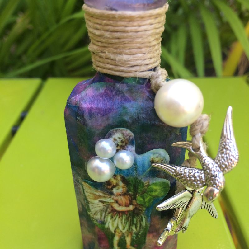 Fairy Boy Decoupaged Vintage Bottle