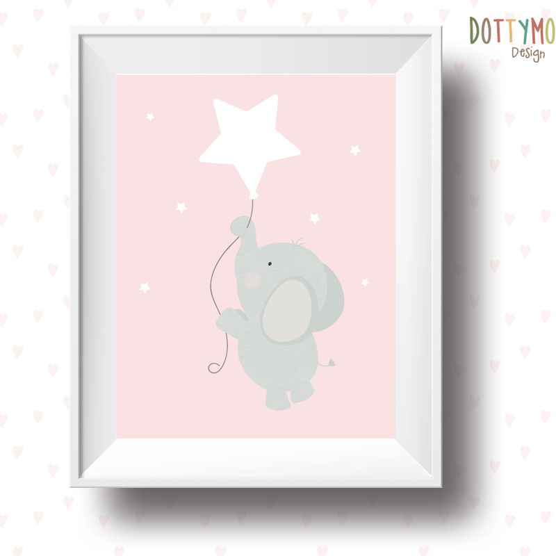 White star, elephant , Playroom print, nursery print, girls, wall art, playroom poster, instant digital download,children wall art