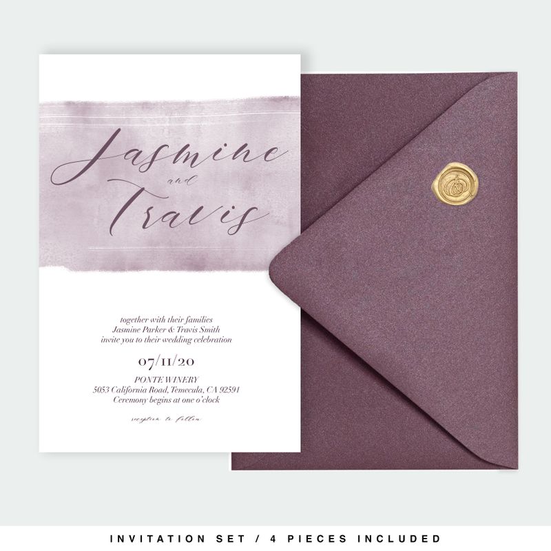 Purple Watercolor Wedding Invitation Suite, Template