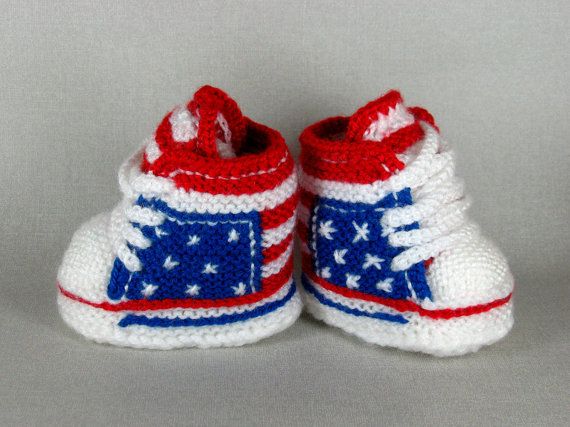 Knitted and Crocheted baby sneakers "USA"