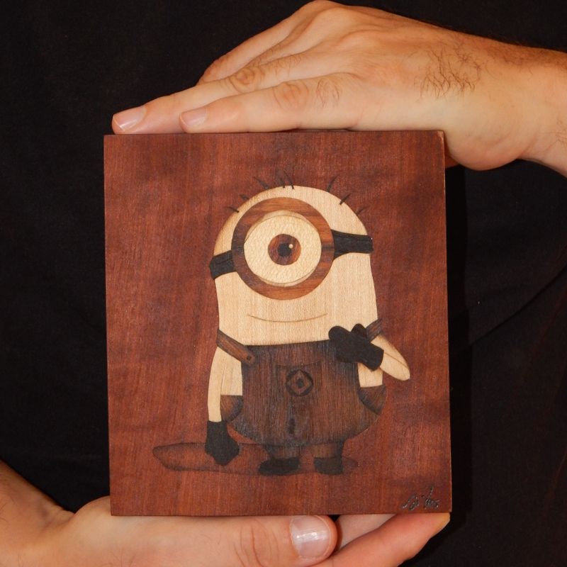 ORIGINAL wooden  minion of Gru art marquetry woodworking by Andulino