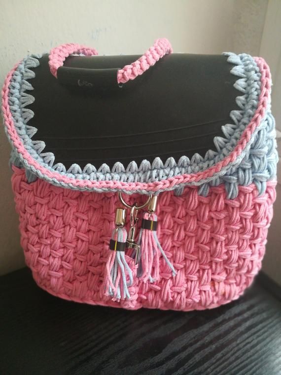 Backpack Crochet InnerTube Bag Free Shipping!!! /Handmade Backpack/Innertube flap/ Boho Style/Pink and Blue color