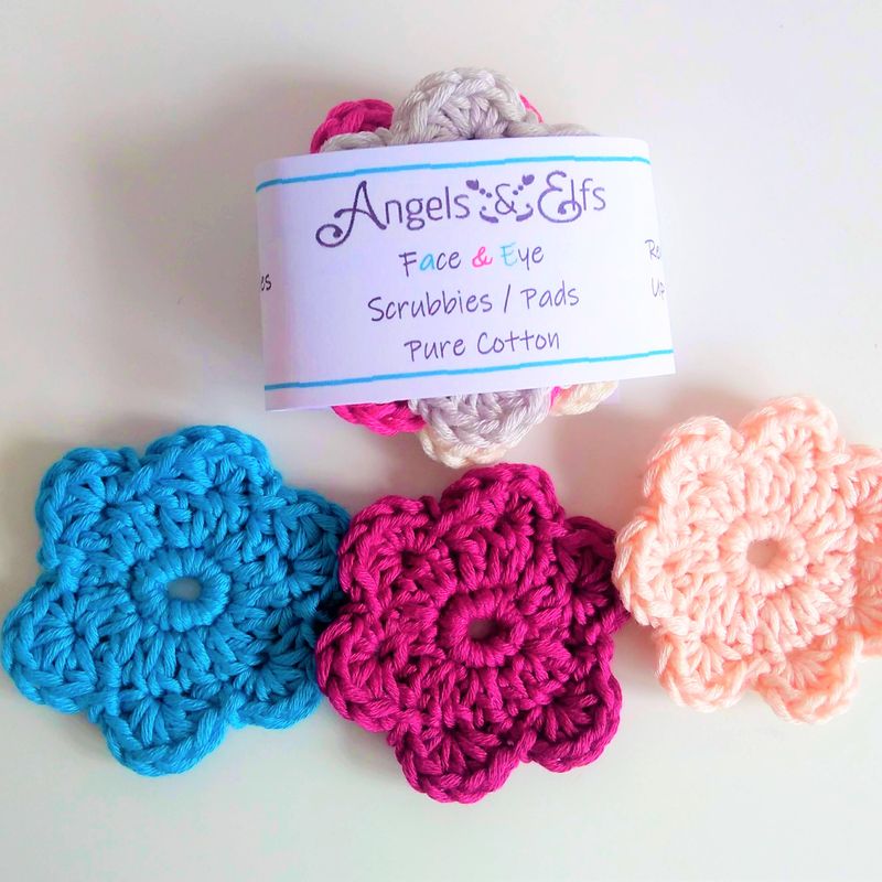 Re-Usable Cotton Crochet Eye Pads, Eye Make-Up Remover Pads, Travel Size Face and Neck Scrubbies, Eco-Friendly Cotton Pads