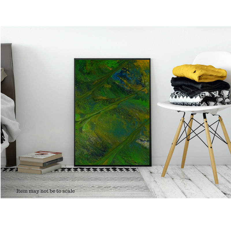 Abstract Large Green Painting on 24 x 36 inch canvas, Original Textured Acrylic Pour Wall Artwork