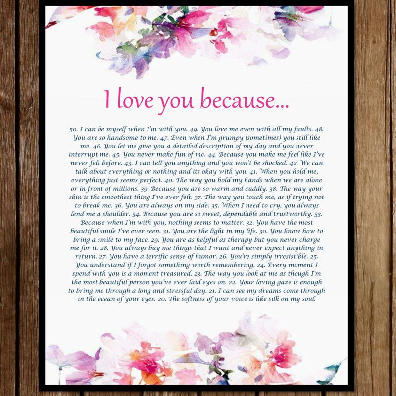 I Love You Because Personalized Digital Download - Reasons Why I Love You - Customized Digital Print - Anniversary Gift - Gift For Her