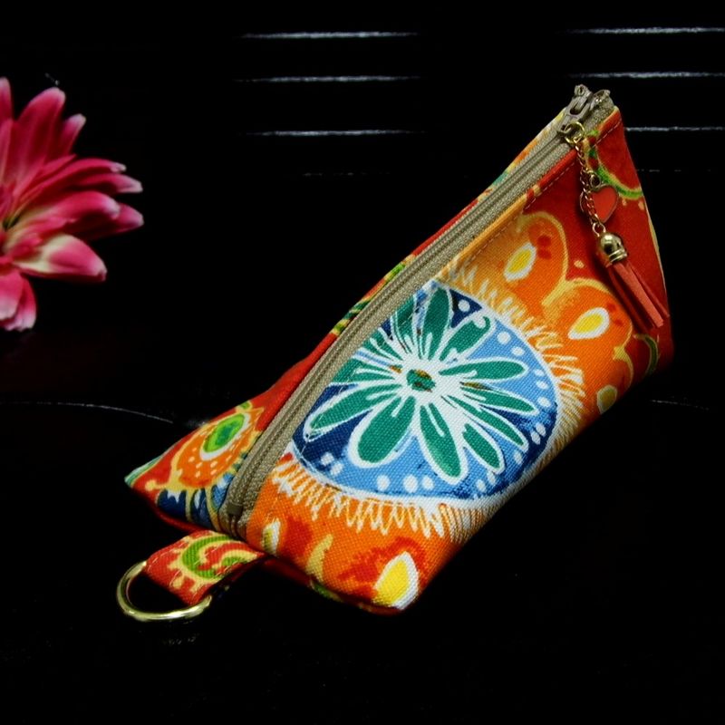 Small Makeup Pouch, Sunglass Pouch, Orange Makeup Bag, Floral Cosmetic Bag, Small Zipper Pouch, Small Travel Pouch For Women