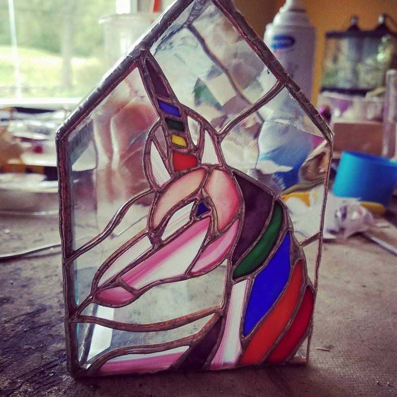 Hand Made OOAK Rainbow Unicorn Stained Glass Box w/ Miniature Fantasy Scene