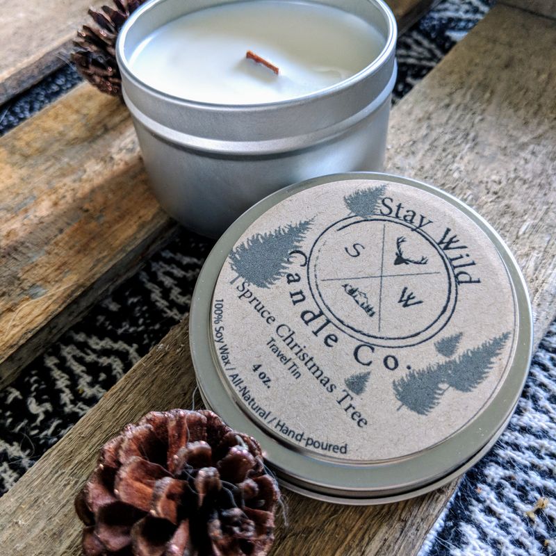 Spruce Christmas Tree_Travel Tin Soy Candle with Wooden Wick